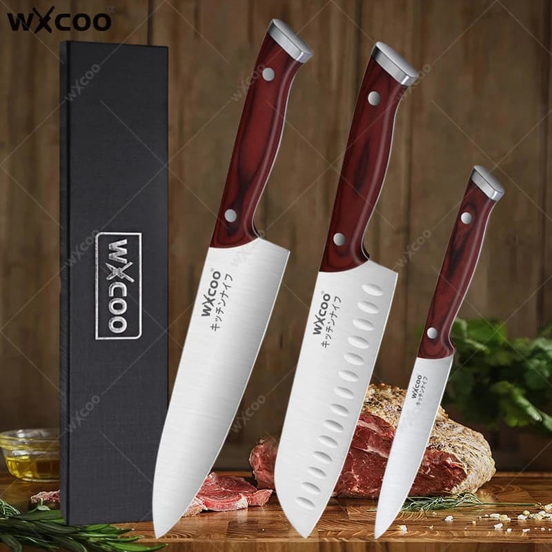 WXCOO Coltelli da cucina giapponesi Set Filetto di pesce in acciaio inossidabile Mannaia per carne Coltello da chef Affettare frutta Coltello Santoku Strumenti di cottura