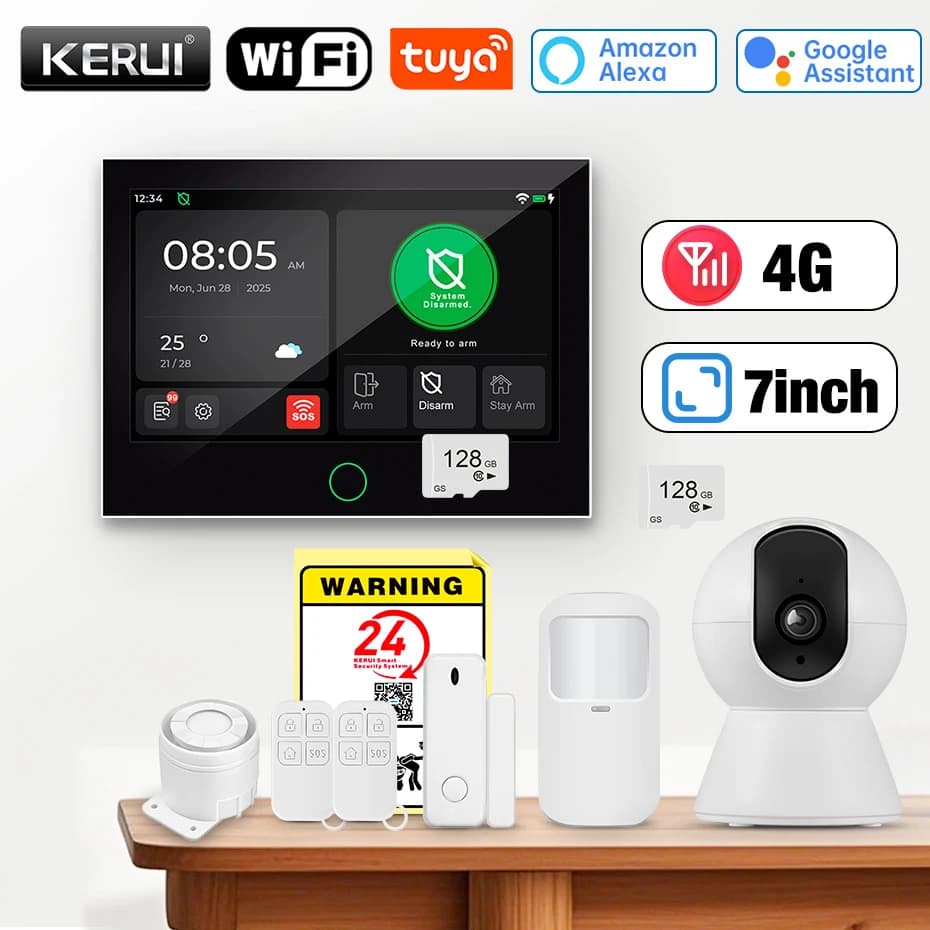 KERUI G70 Sistema di sicurezza allarme 4G Allarme domestico touch screen IPS grande da 7 pollici per protezione di sicurezza domestica Alexa Tuya Smart APP