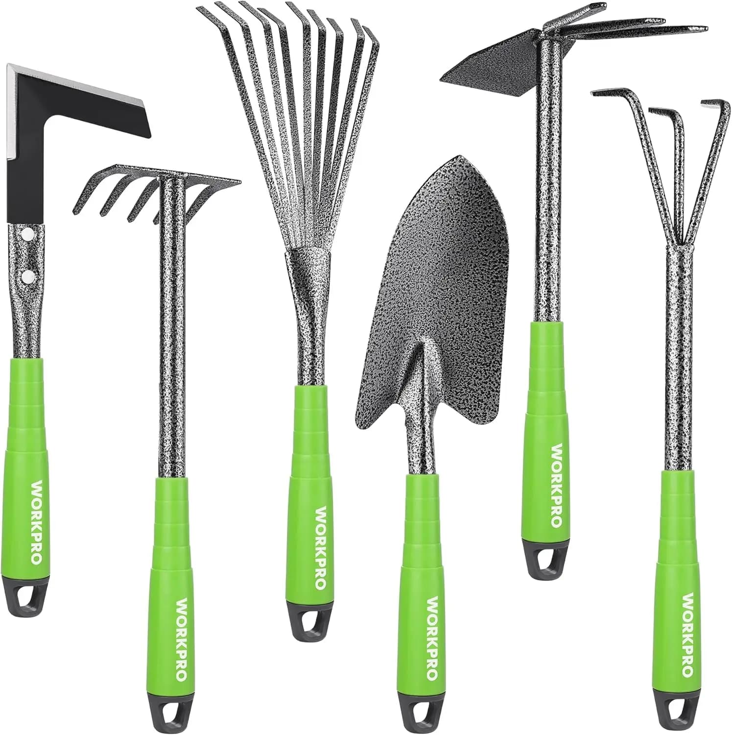 Set di 6 Attrezzi da Giardinaggio Resistenti con Manici in Gomma Morbida, Include Paletta, Rastrello, Zappa e Estirpatore - Regalo Ideale per Giardinieri