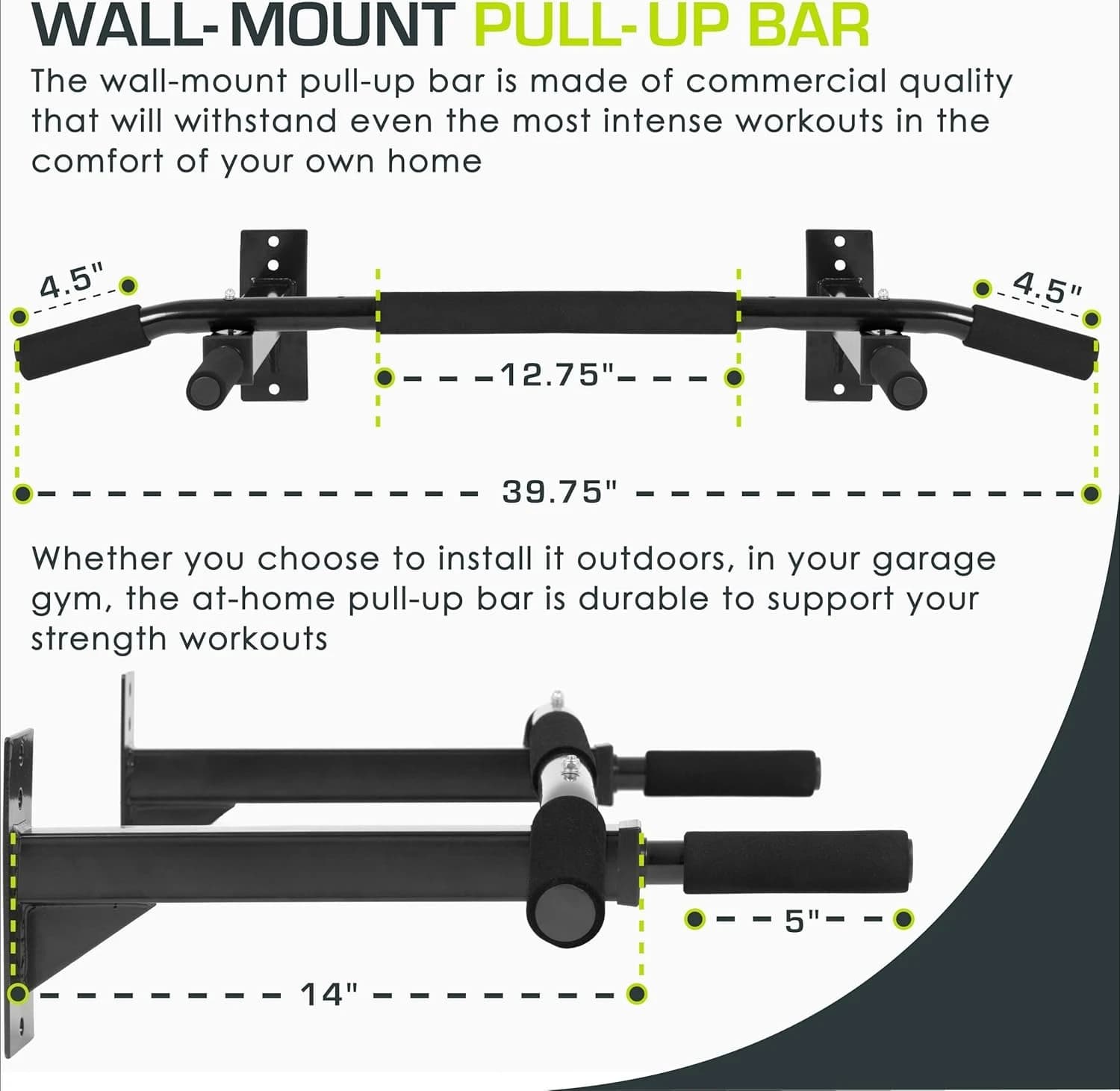 Mounting bar on heavy loads door, adjustable with foam grips for home workouts