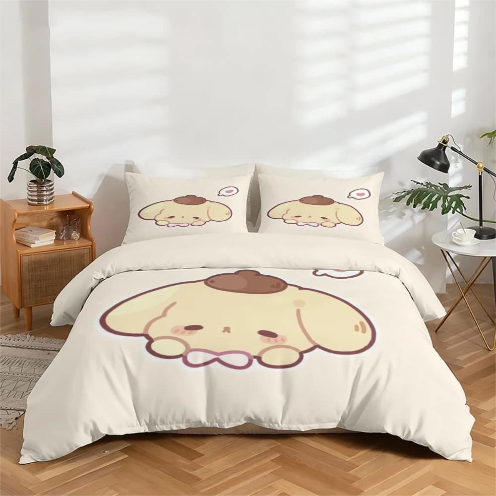 3-Piece High-Definition Digital Print Bedding Set with Cinnamoroll Pattern, Large Floral Design Duvet Cover Set, Includes 1 Duvet Cover + 2 Pillowcases, Suitable for Bedroom, Guest Room, Home Decoration, Polyester Fiber Duvet Cover + Pillowcase, Ultra-Soft Bedding, Thick Fabric, Suitable for All Seasons, Machine Washable