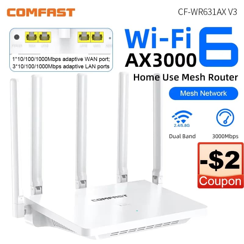 Sistema Mesh Wi-Fi 6 Comfast AX3000, Router Wireless Dual Band, Amplificatore di Segnale Wi-Fi a Lungo Raggio
