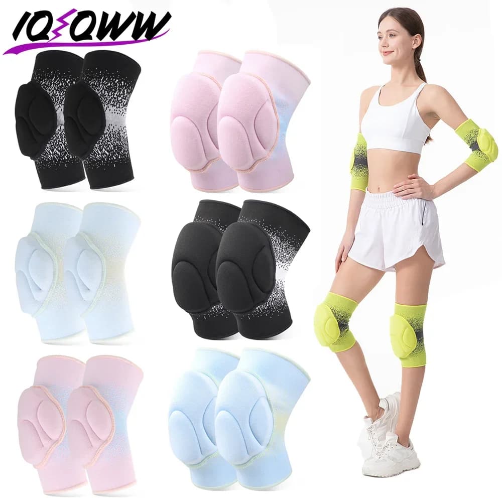 2PCS Sports Compression Elbow Knee Pads Elastic Knee Protector Thickened Sponge Knee Brace Support for Dancing Workout Training