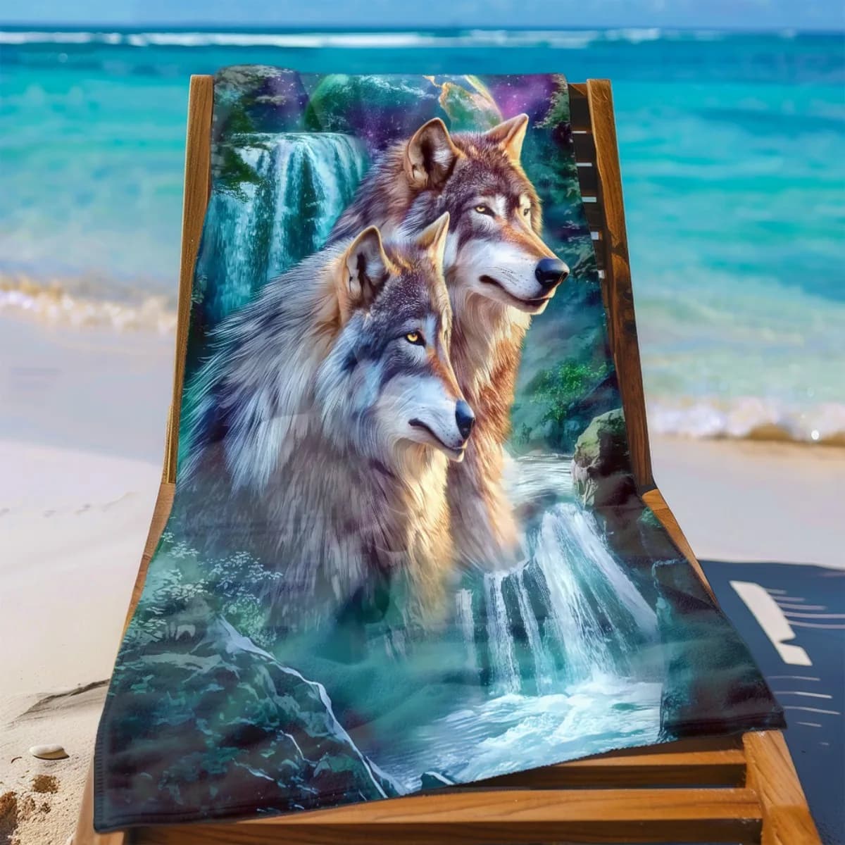 Asciugamano da spiaggia Wolf Trio Art - Morbido, in microfibra ultra assorbente, leggero, perfetto per spiaggia, viaggi, campeggio, accessori da spiaggia