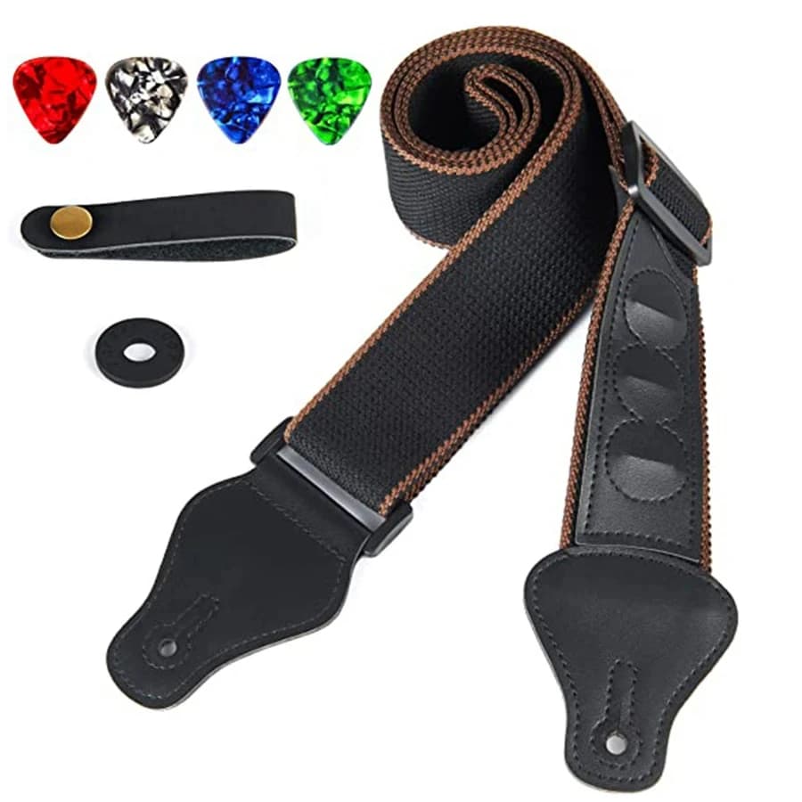 Tracolla per chitarra da 7 pezzi/set in pelle PU nera + cotone per accessori per strumenti musicali per basso ukulele