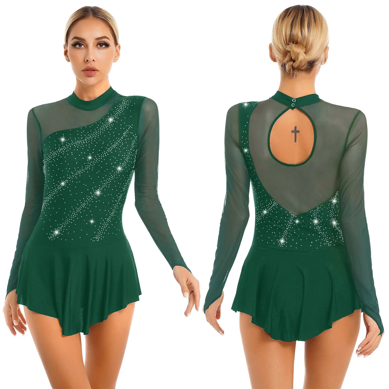 Donne Adulti Pattinaggio di Figura Lirico Vestito Da Ballo Moderno Concorso Costume Maglia Giunzione Body Vestito Ginnastica Balletto Dancewear