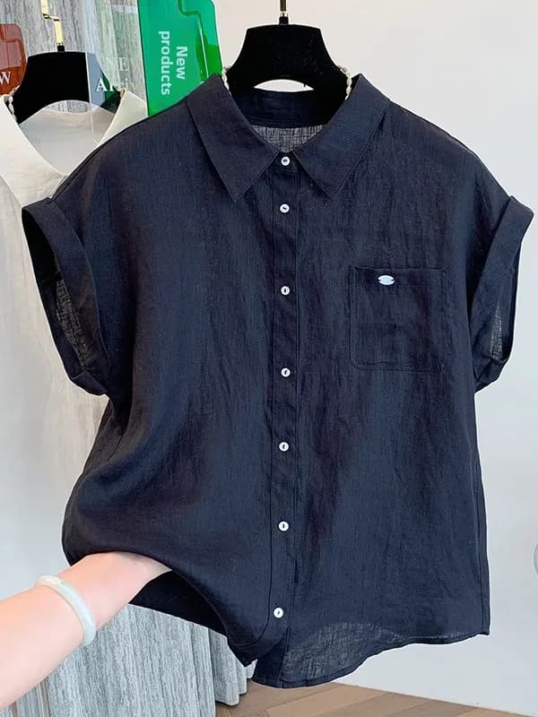 Unique Design Linen Short Sleeve Shirt Women's Summer Thin Style Collar Shirt Elegant Top Fashionable Casual Business Wear