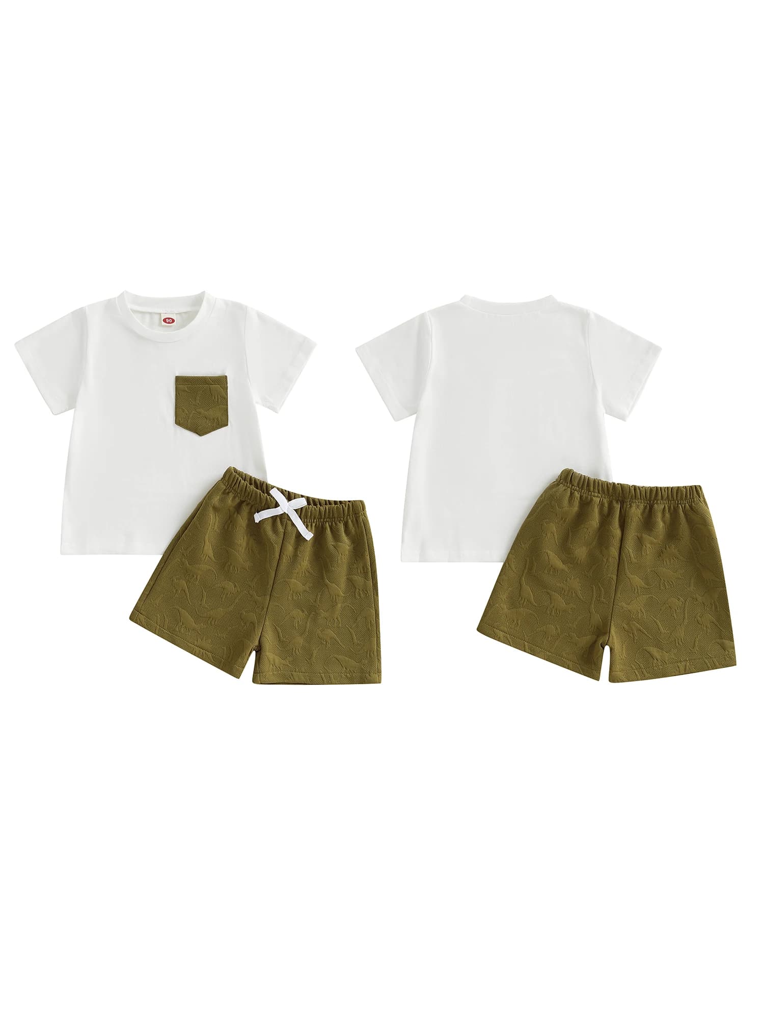 Completi casual da bambino per ragazzi con graziosa maglietta a maniche corte con stampa di dinosauri e pantaloncini elastici in vita per set estivo da 2 pezzi