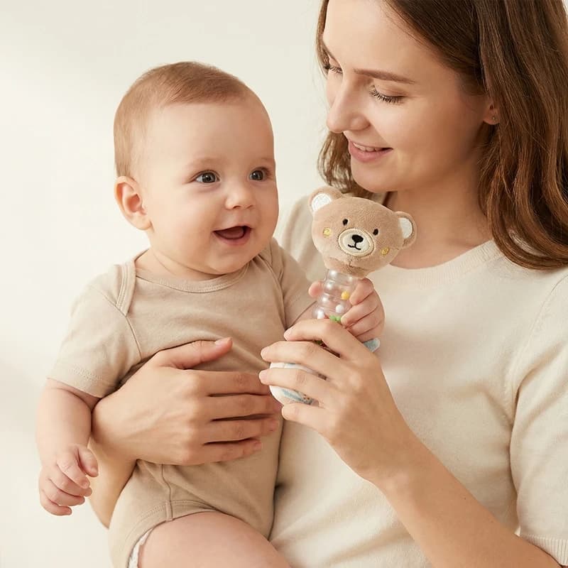 Baby Bear Rattle Early Learning Educational Toy Sensory Soothing Soft Plush Animal Rattle for Crib Handheld Baby Toy 0-12Toddler