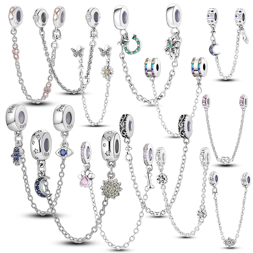 925 sterling silver stelle luna trifoglio catene di sicurezza ciondoli perline adatti braccialetti originali gioielli fai da te regalo per le donne