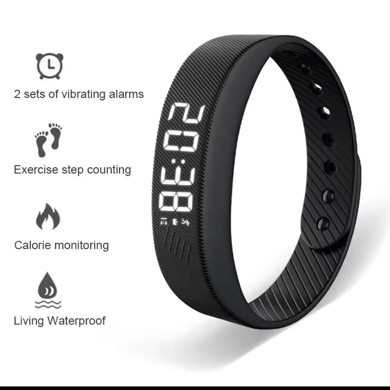 Braccialetto Intelligente LED Digitale Impermeabile, Orologio Smart, Contapassi, Monitoraggio Attività, Vibrazione, Sveglia, Promemoria HT30