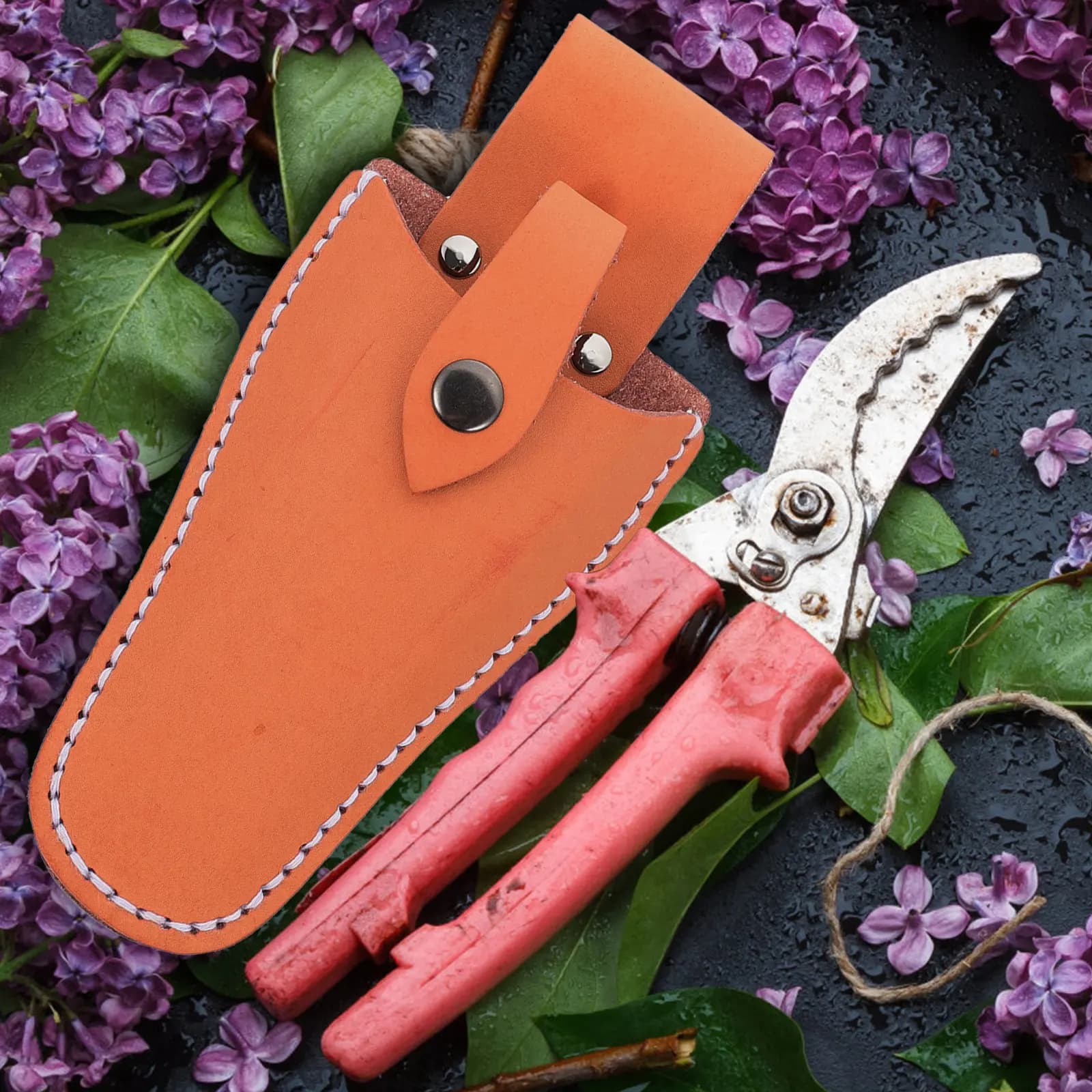 Porta Pinze in Pelle Bovina Premium con Attacco per Cintura, Chiusura Rapida con Bottone Metallico per Forbici da Giardinaggio e Cesoie da Potatura