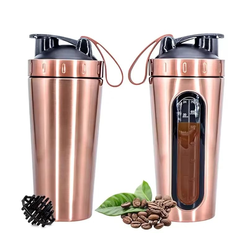 700ML Stainless Steel Sports Bottle with Free Scale, Shaker Bottle for Gym and Fitness, Powder Protein Mixer