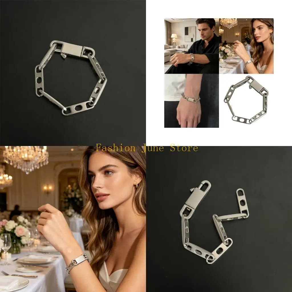 N5KA Stylish Geometric Lock Bracelet Punk Designs Adjustable Alloy Handmade Gift Fashion Jewelry for Any Occasion