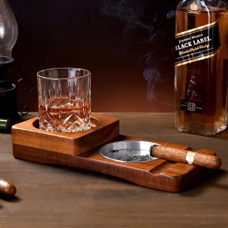 Creativo 2-In-1 whisky portabicchieri portacenere scrivania portabicchieri In legno portasigari per Bar cucina di casa decorazione dell'ufficio