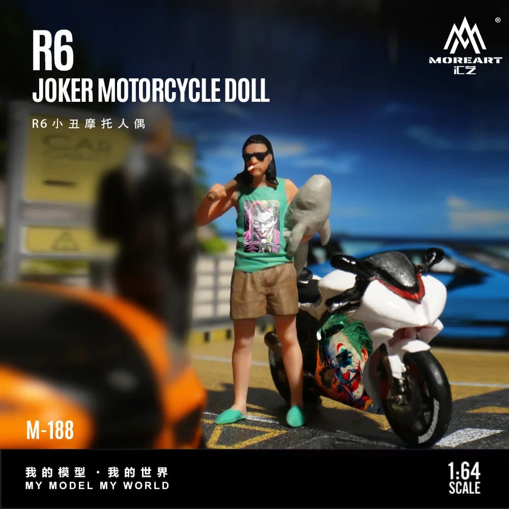 MoreArt 1:64 R6 Joker Figura di motocicletta Modello in resina per ragazza, Decorazione di scena in miniatura Regalo e display