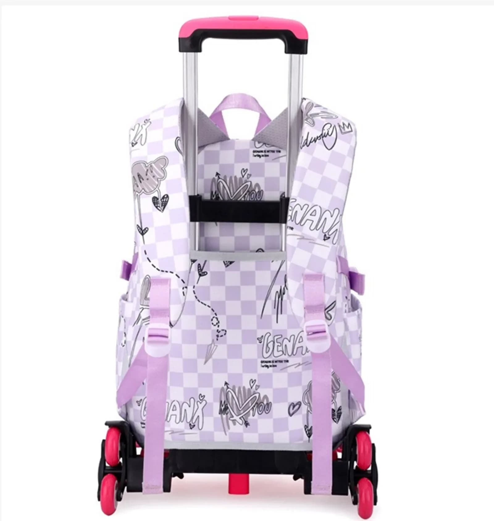 Zaino Trolley Staccabile per Ragazze, Borsa a Mano, Zaino Scolastico per Studenti, Zaino da Viaggio con 2-6 Ruote per Salire le Scale, Zaino a Spalla