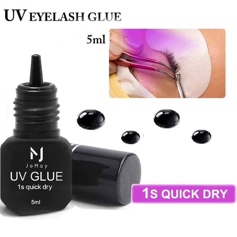 Colla per ciglia Colla UV nera Ciglia finte Adesivo per estensione ciglia Fotopolimerizzazione Strumento per trucco di colore viola blu ad asciugatura rapida