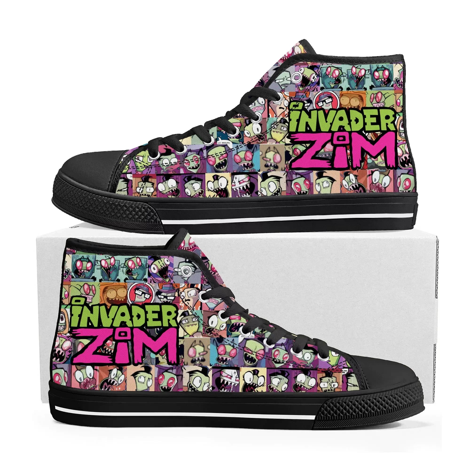 Hot Animation Invader High Top Sneakers Cartoon Zim Mens Womens Teenager High Quality Canvas Shoes Casual Tailor Made Sneaker