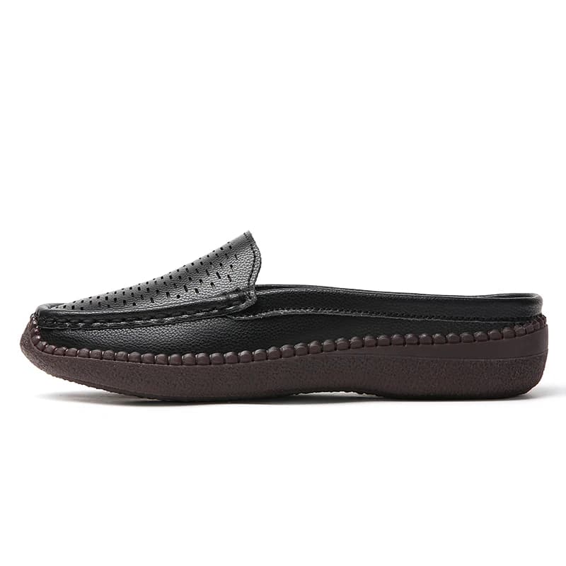 Women’s Hollow Mule Loafers Backless Slip‑On Flat Mules Breathable Perforated Soft Sole Casual Slide Shoes for Daily Walking