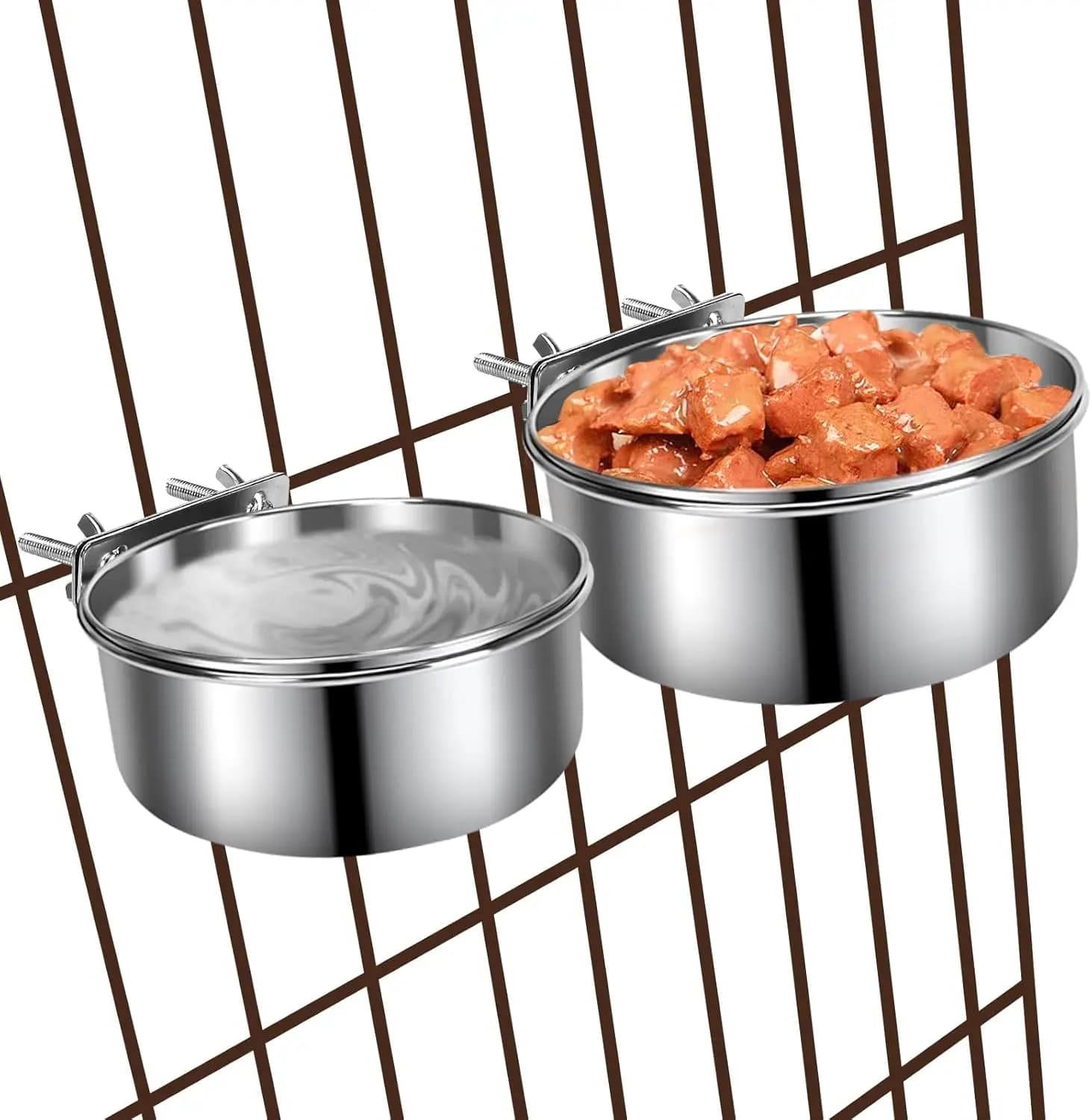Set di 2 Ciotole Sospese in Acciaio Inox per Cani, Contenitori Antigoccia per Cibo e Acqua per Razze Piccole e Medie