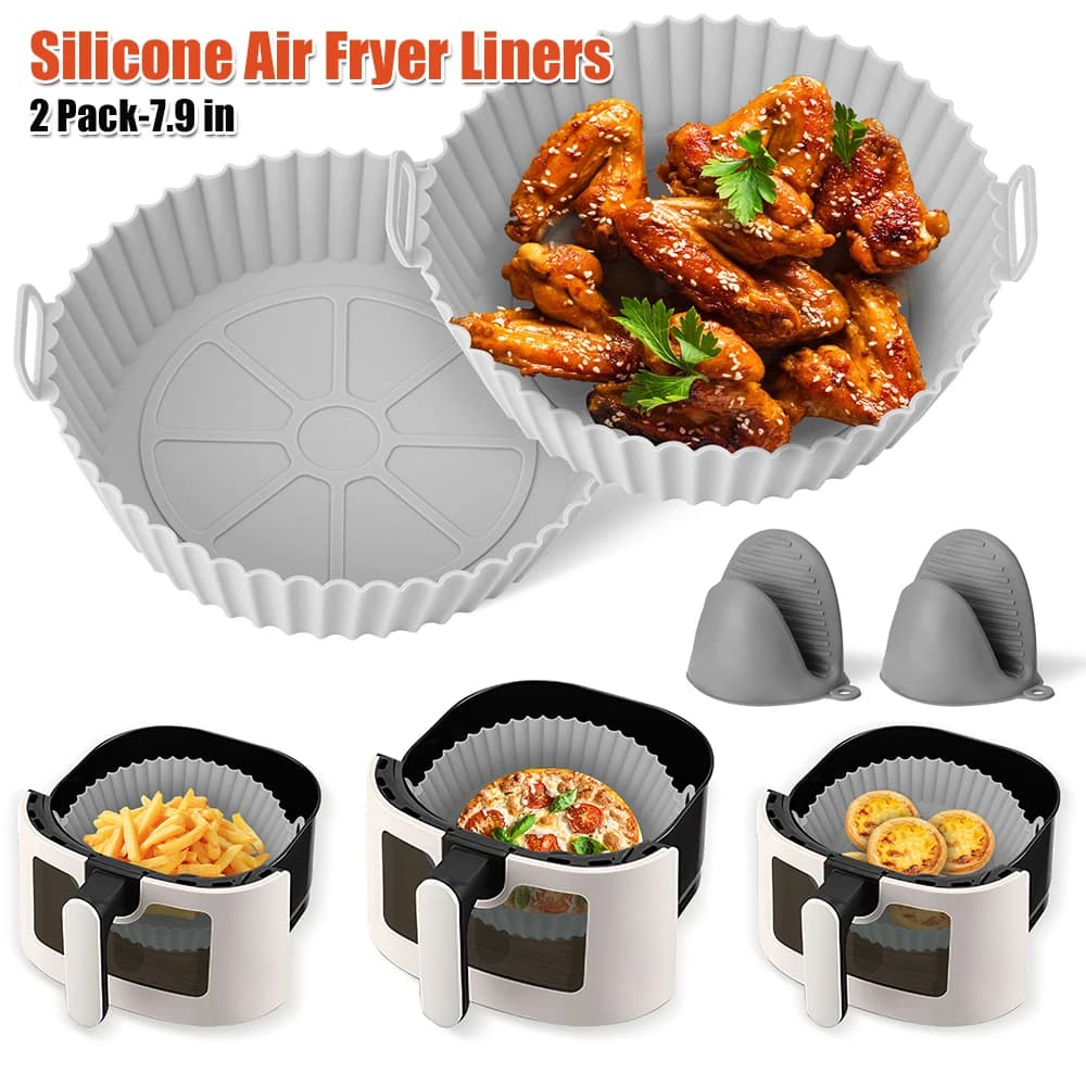 2 Pieces Silicone Covers for Air Fryer, Suitable for 4-5.3QT Cestelli, Reusable, 7.9 Pollici, Sicuri per Alimenti, with 2 Thermal Insulating Gloves