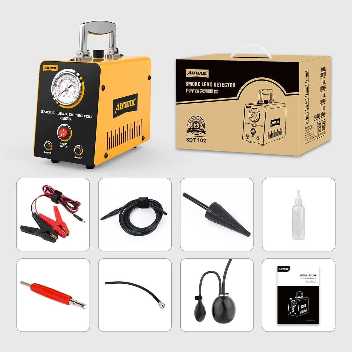 AUTOOL SDT102 EVAP 12V Rilevatore di Fumo per Auto, Tester per Perdite di Fumo, Tester Diagnostico per Tubi di Scarico e Vuoto