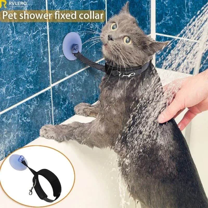 Doccia per animali domestici Collare fisso Gatto Cane Bellezza Bagno Cintura di trazione Ventosa Collana fissa regolabile Forniture di ritenuta per gattini domestici