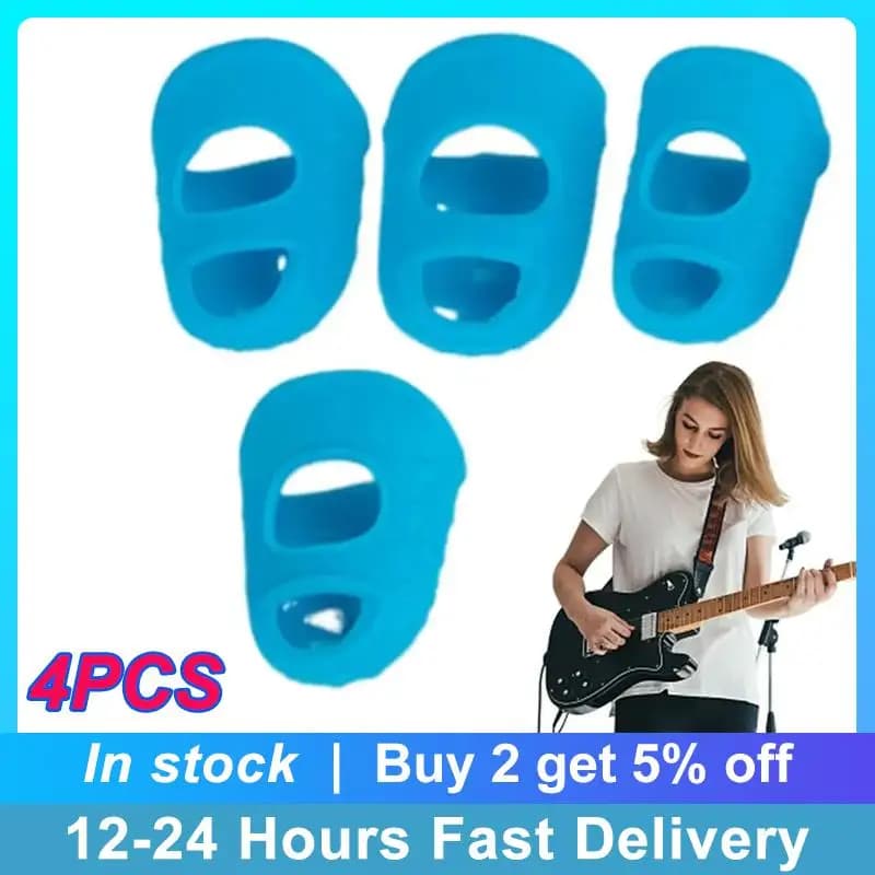 Protezione per la punta delle dita della chitarra Protezione per le dita in silicone elastico 4 pezzi Manicotto per le dita Kalimba Plettri per pollice Piccole chiodi per chitarra per