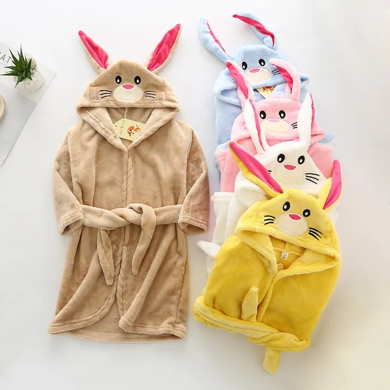 Boys Bathrobes Night Shirt Children's Nightwear Children's Bathrobe Hood for Kids For Girls Cartoon Rabbit Pigiama Children Colar Fleece
