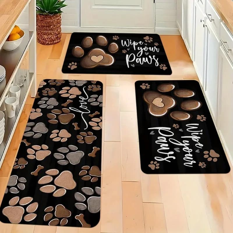 Tappeto da Cucina con Stampa di Zampe di Cane e Gatto, Morbido Tappeto Antiscivolo con Motivo Cartoonesco, Tappetino per Corridoio, Decorazione per la Casa Adatta agli Animali Domestici