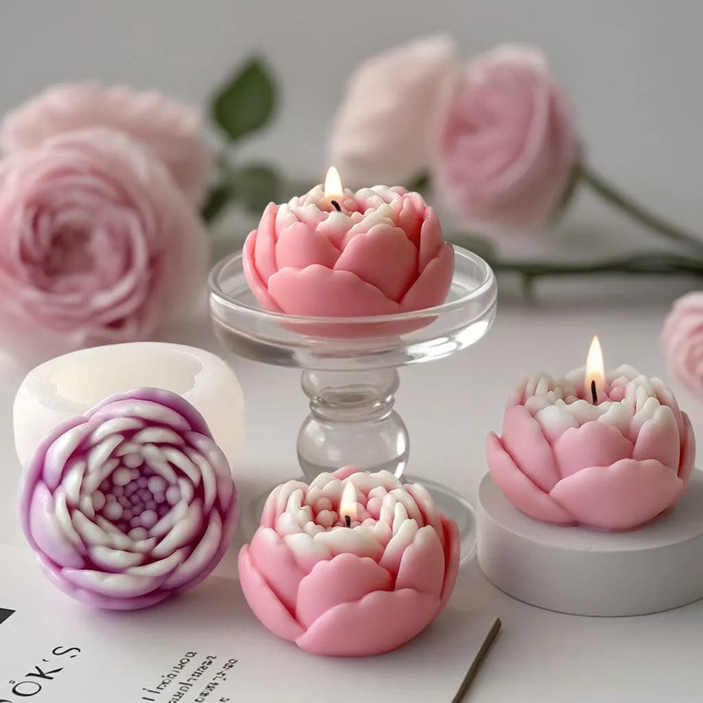 3D Flower Shaped Silicone Mold, Rose Hibiscus Peony Aromatherapy Candle Plaster Resin Crafts Mold, Chocolate Cake Baking Tools