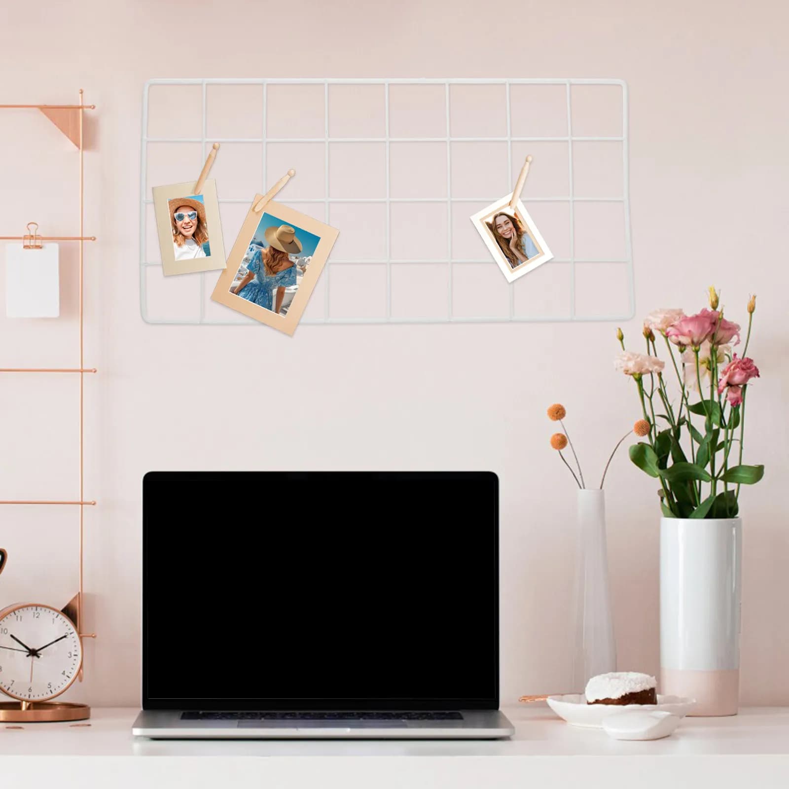 Metal Wire Wall Grid Panel Photo Display Frame Iron Grid Panel for Wall Storage Decoration Dorm Room Office Picture Hanging