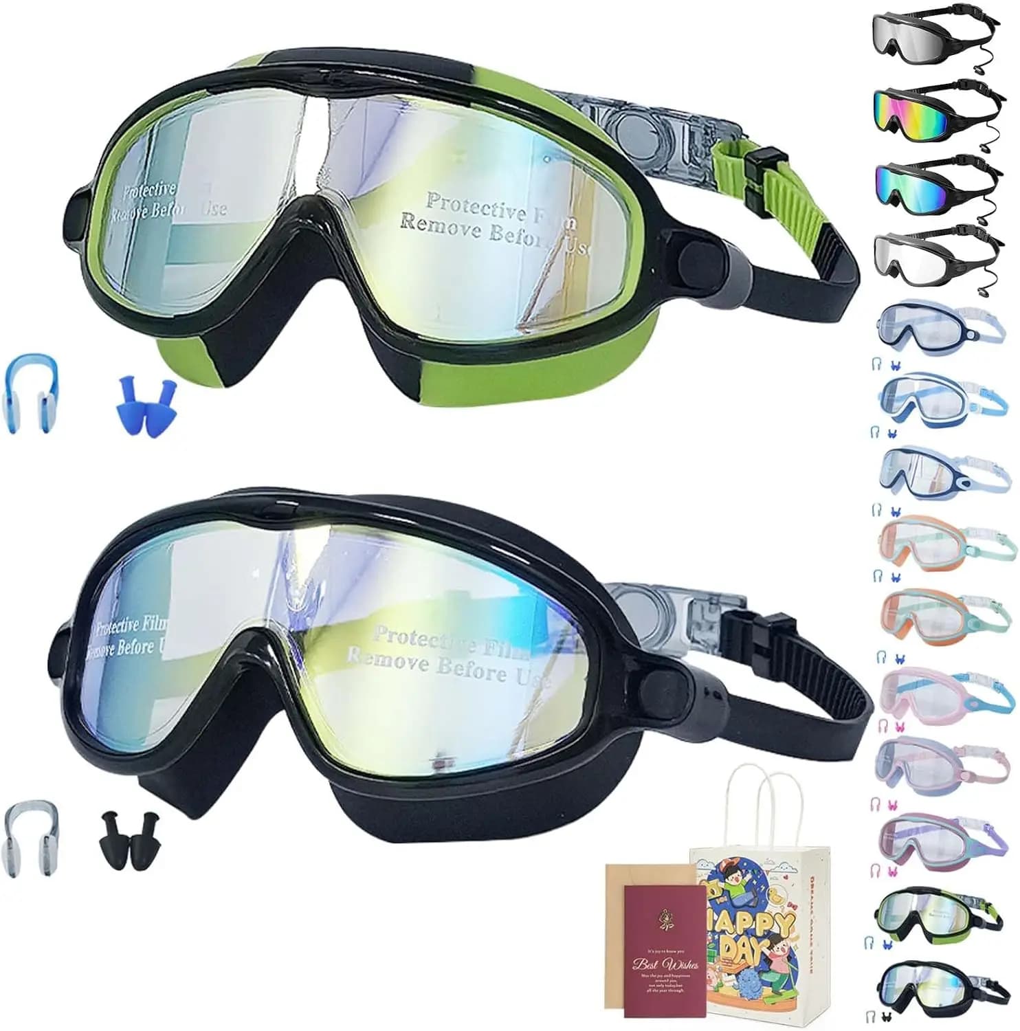 GMOX Adult Kids Swimming Goggles 2 Pack Wide View Anti Fog Leakproof Swim Glasses UV Protection Men Women Pool Water Eyewear