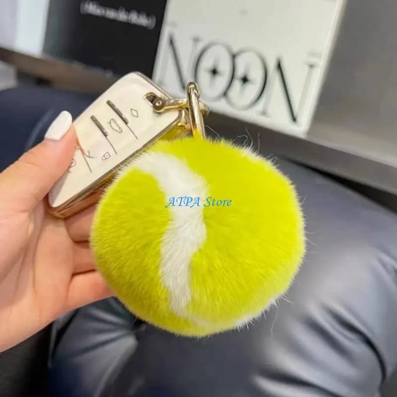 U13C Tennis Ball Keyring Soft Yellow Faux Car Keys Holder Backpack Purse Ornament Accessory Miniature Tennis Ball Keychain for