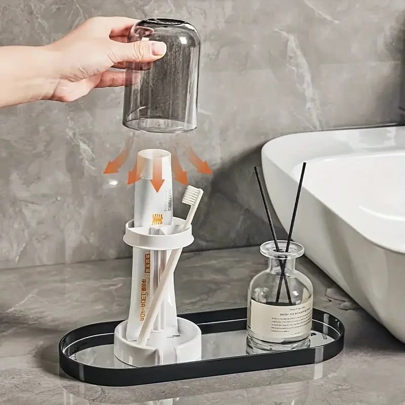 Portaspazzolino moderno con design a prova di perdite e base impermeabile, organizer da bagno autonomo.