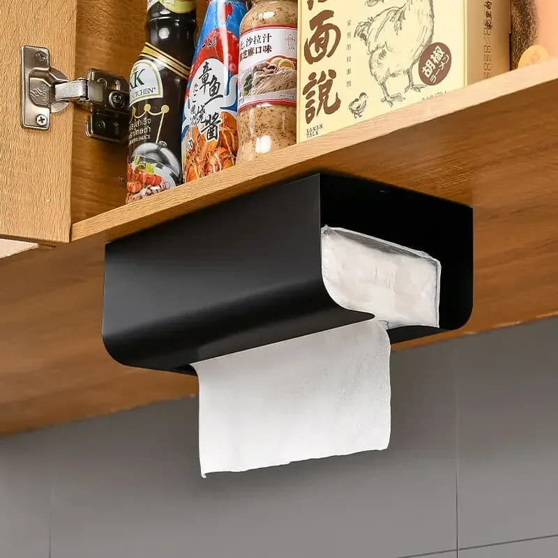 Wall-free magnetic handkerchief holder, self-adhesive, kitchen, bathroom, paper storage container, trash bag dispenser