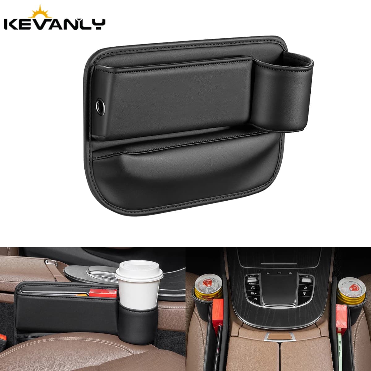 Organizer Universale per Sedile Auto, Scatola Portaoggetti Multifunzione in Pelle, Tasca Laterale per Portafoglio, Chiavi, Carte con Portabicchieri