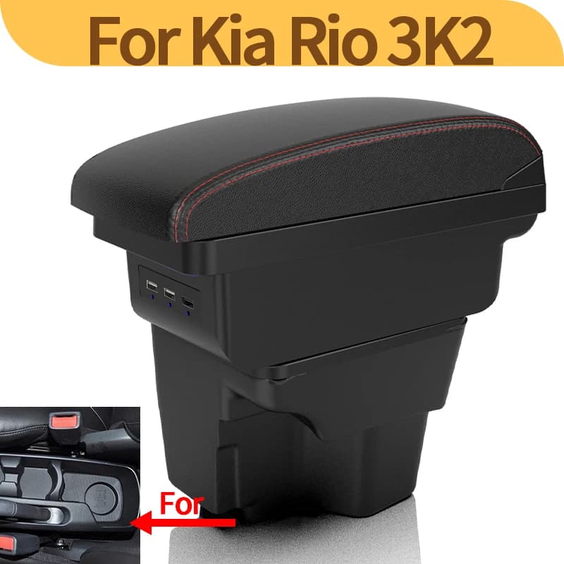 Per Kia Rio 3, bracciolo per Kia K2 X-line Rio 3 2011+2016, accessori per la modifica dell'interno della console centrale, scatola portaoggetti USB.