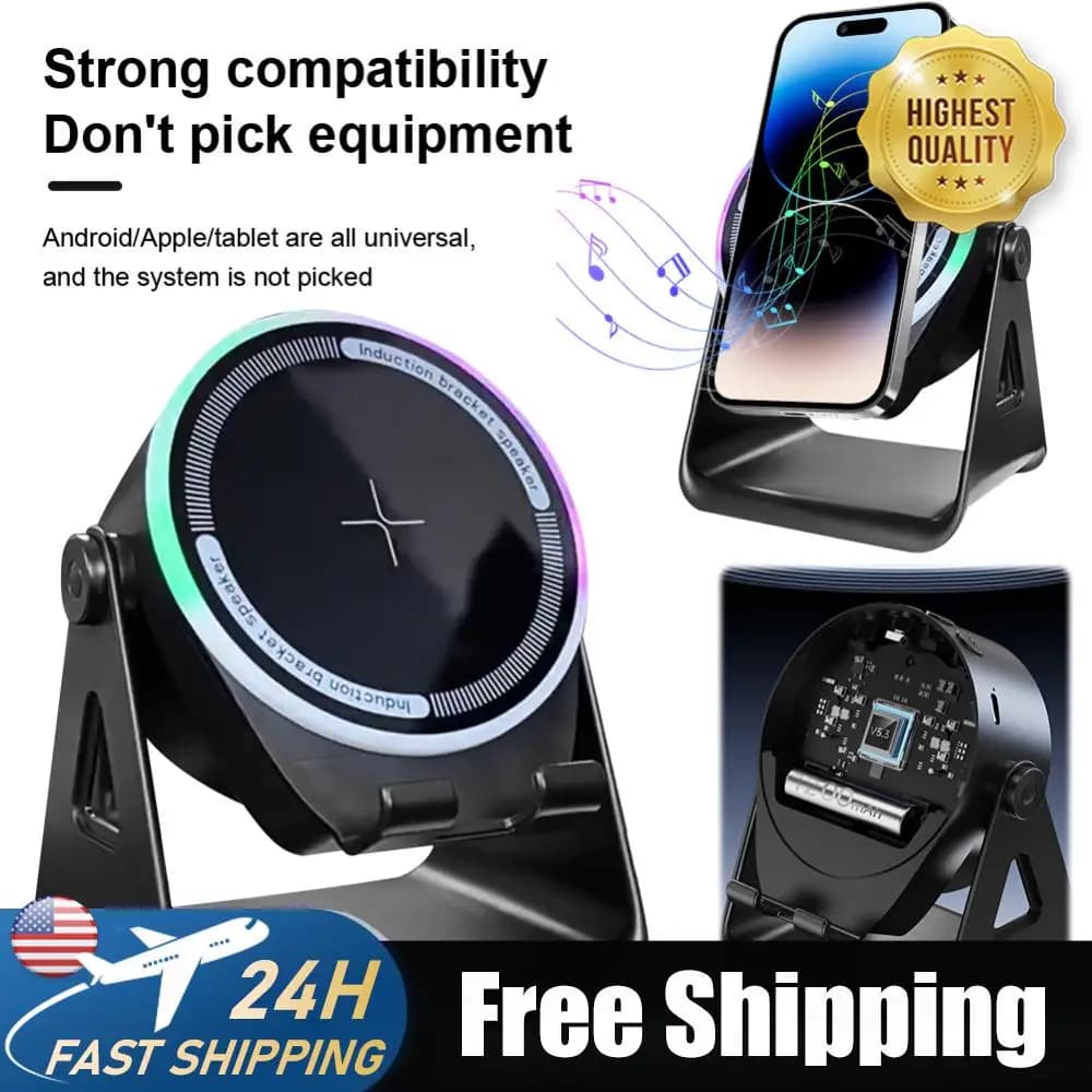 Supporto per cellulare con altoparlante BT, audio stereo, supporto per telefono con altoparlante compatibile con Bluetooth 3 in 1 per casa ed esterni