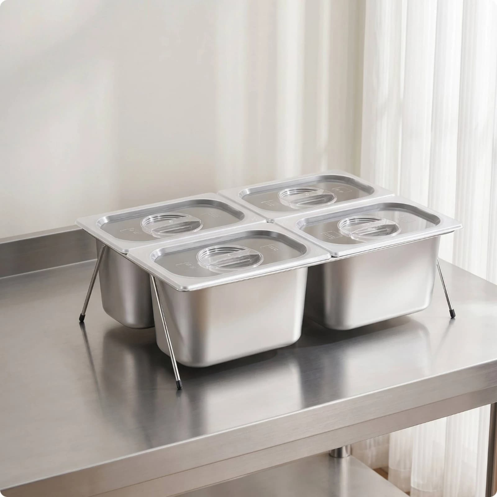 Four-Compartment Food Tray Countertop Food Storage Organizer with Lid Condiment Holder with Lid Clear Container Transparent