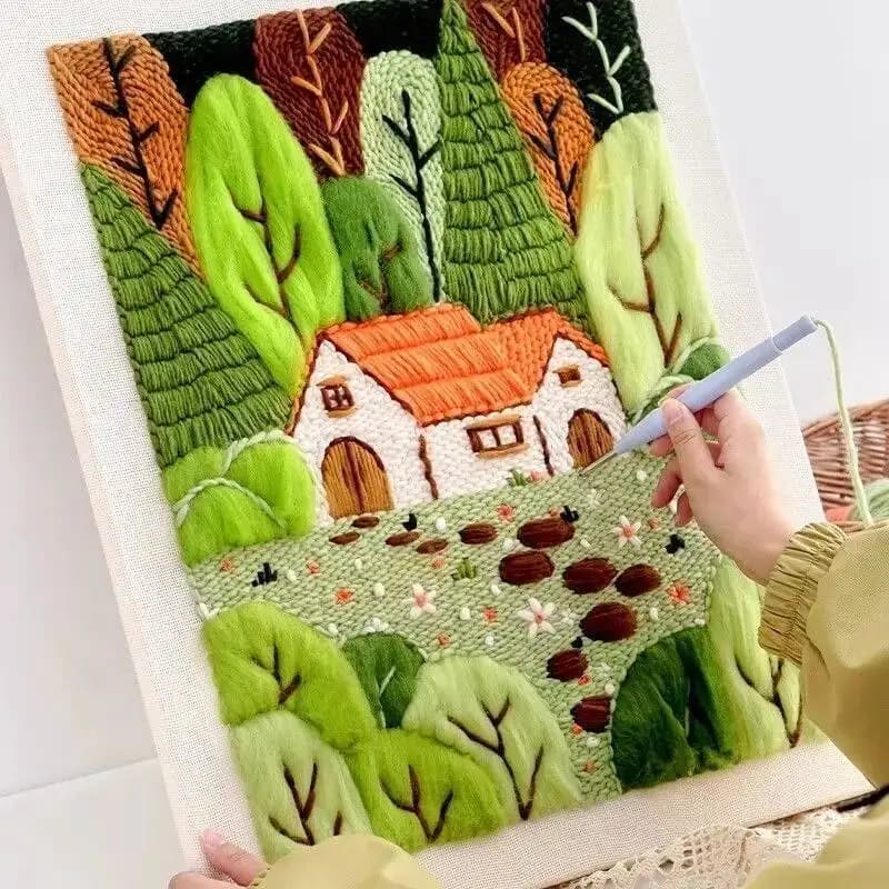 Embroidery Punch Needle Kit Decorative Painting Punch Needle DIY Materials Set Craft Art Cross Stitch Kit Home Decoration Gifts