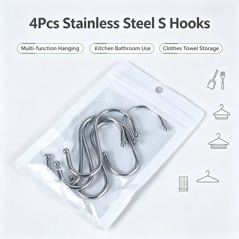 Stainless Steel S Shape Hook Multi-function Hanging Hooks For Kitchen Bathroom Clothes Towel Storage Organizer