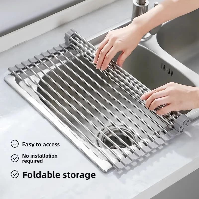 Scolapiatti Pieghevole 1 Pezzo, Scolapiatti Arrotolabile, Organizzatore per Lavello da Cucina, Ripiano Portapiatti e Stoviglie