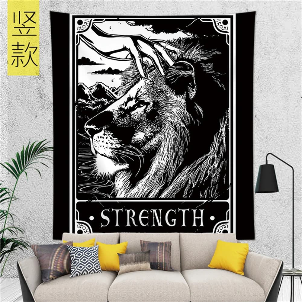 Tapestry con Carte dei Tarocchi della Giustizia, La Dama della Giustizia con Bilancia, Decorazione da Parete per Camera da Letto, Soggiorno e Tema Divinazione