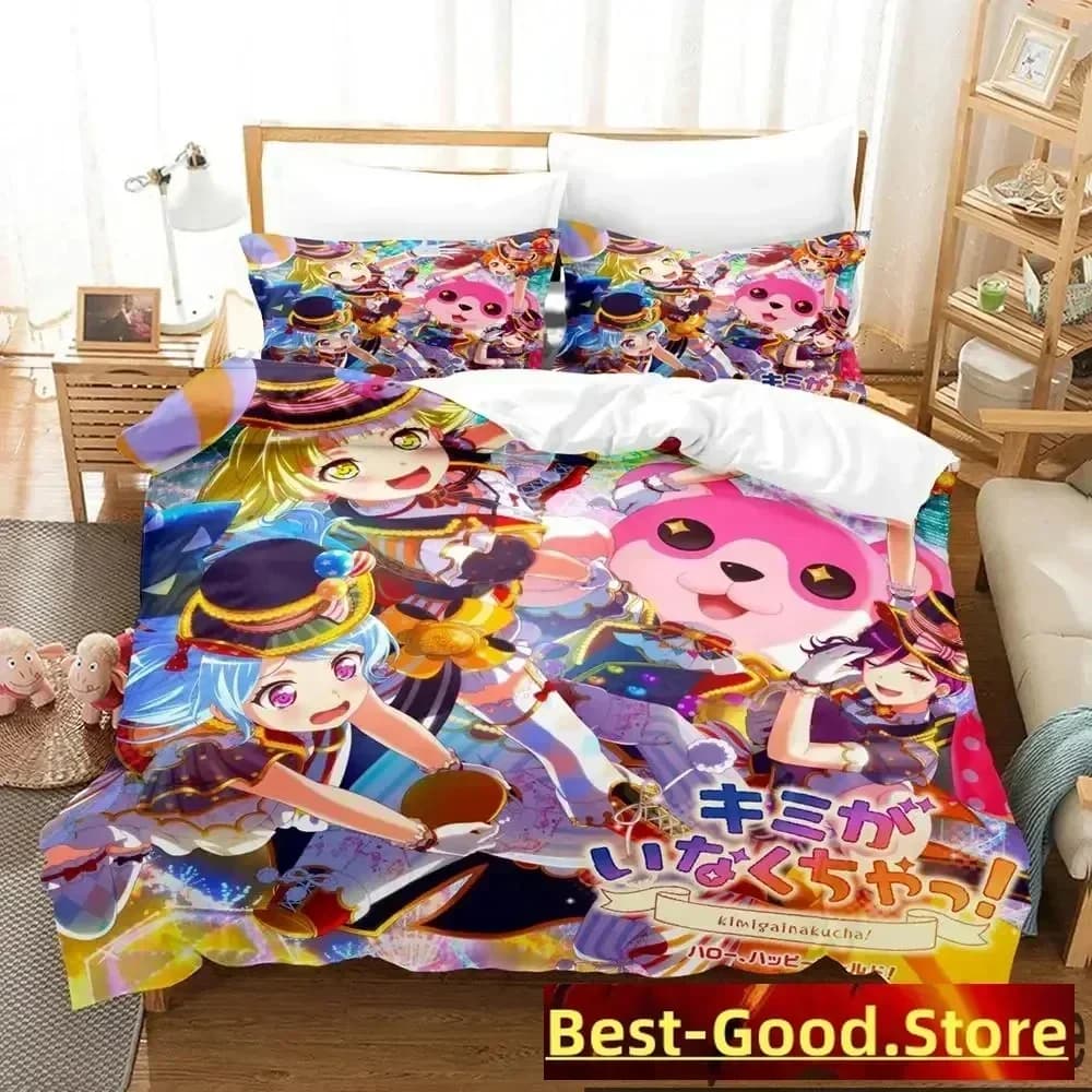 Set di Biancheria da Letto Stampato in 3D BanG Dream Anime Girls Band Party, Copripiumino, Lenzuolo, Federe, per Letto Matrimoniale, Queen, King Size