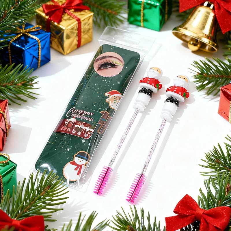 Mascara sticks with 2-piece Christmas eyelash brush, crystal eyebrow spool brush for eyelash extensions, pink eyelash brush,