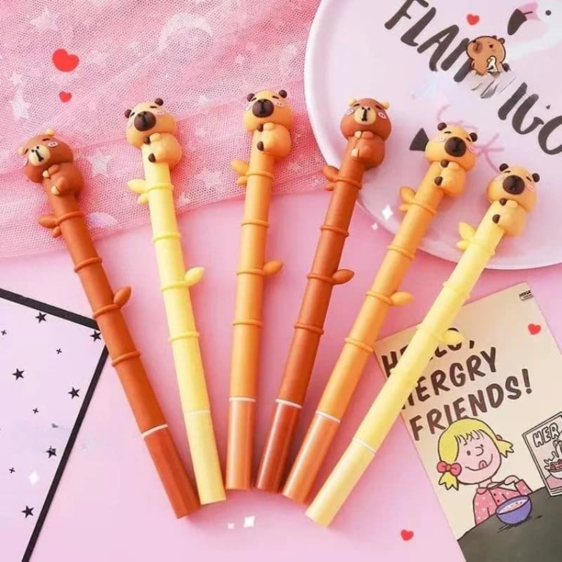 Penna Gel in Bambù Kapibala, Articoli per Ufficio e Cancelleria, per Studenti, con Impugnatura Morbida, Design Carino Kawaii, di Alto Valore, per Esami e Firma