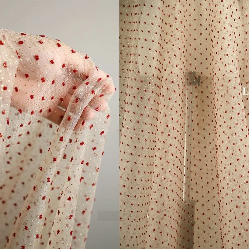 150cm wide 1meter/lot New Shiny Powder Dot Embroidered Seersucker Transparent Lace Fabric Material Beautiful Fabric X1091