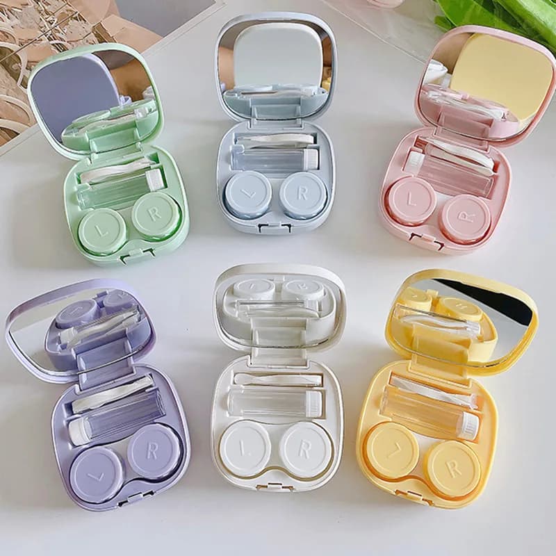 Contact lens case simple DIY square box portable beauty eye box companion dual box glossy storage box